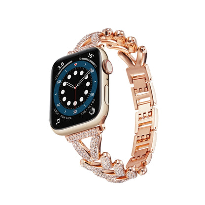 Triangle Diamond Metal Watch Band For Apple Watch Ultra 49mm&Watch Ultra 2 49mm / Series 9&8&7 45mm / SE 3&SE 2&6&SE&5&4 44mm / 3&2&1 42mm (Rose Gold) by bashfashion