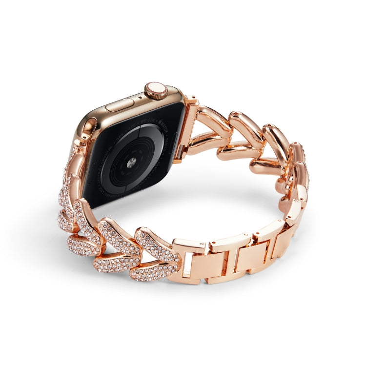 Triangle Diamond Metal Watch Band For Apple Watch Ultra 49mm&Watch Ultra 2 49mm / Series 9&8&7 45mm / SE 3&SE 2&6&SE&5&4 44mm / 3&2&1 42mm (Rose Gold) by bashfashion