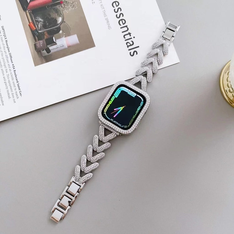 Triangle Diamond Metal Watch Band For Apple Watch Ultra 49mm&Watch Ultra 2 49mm / Series 9&8&7 45mm / SE 3&SE 2&6&SE&5&4 44mm / 3&2&1 42mm (Rose Gold) by bashfashion