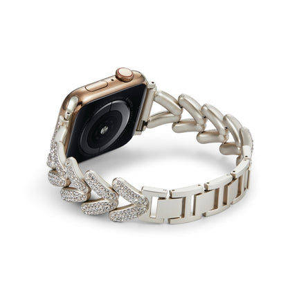 Triangle Diamond Metal Watch Band For Apple Watch Ultra 49mm&Watch Ultra 2 49mm / Series 9&8&7 45mm / SE 3&SE 2&6&SE&5&4 44mm / 3&2&1 42mm (Starlight) by bashfashion