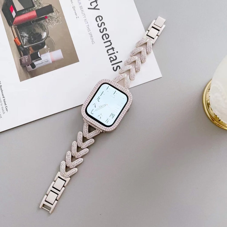 Triangle Diamond Metal Watch Band For Apple Watch Ultra 49mm&Watch Ultra 2 49mm / Series 9&8&7 45mm / SE 3&SE 2&6&SE&5&4 44mm / 3&2&1 42mm (Starlight) by bashfashion