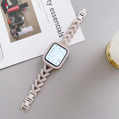 Triangle Diamond Metal Watch Band For Apple Watch Ultra 49mm&Watch Ultra 2 49mm / Series 9&8&7 45mm / SE 3&SE 2&6&SE&5&4 44mm / 3&2&1 42mm (Starlight) by bashfashion
