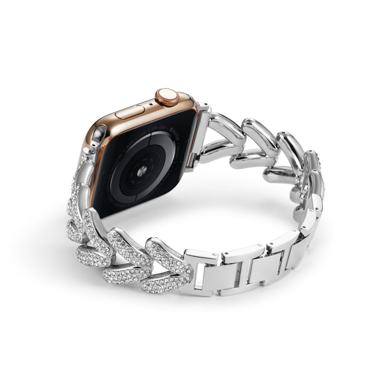 Triangle Diamond Metal Watch Band For Apple Watch Ultra 49mm&Watch Ultra 2 49mm / Series 9&8&7 45mm / SE 3&SE 2&6&SE&5&4 44mm / 3&2&1 42mm (Silver) by bashfashion