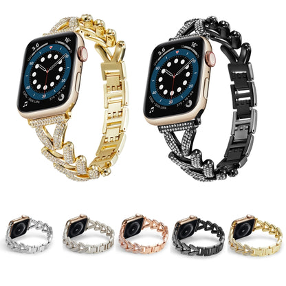 Triangle Diamond Metal Watch Band For Apple Watch Ultra 49mm&Watch Ultra 2 49mm / Series 9&8&7 45mm / SE 3&SE 2&6&SE&5&4 44mm / 3&2&1 42mm (Rose Gold) by bashfashion