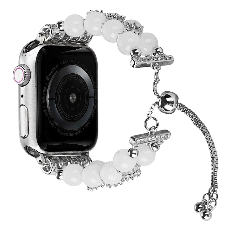 Double Row Beads Telescopic Chain Watch Band For Apple Watch Ultra 49mm&Watch Ultra 2 49mm / Series 9&8&7 45mm / SE 3&SE 2&6&SE&5&4 44mm / 3&2&1 42mm(Agate White) by bashfashion