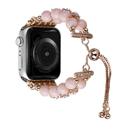 Double Row Beads Telescopic Chain Watch Band For Apple Watch Ultra 49mm&Watch Ultra 2 49mm / Series 9&8&7 45mm / SE 3&SE 2&6&SE&5&4 44mm / 3&2&1 42mm(Candy pink) by bashfashion
