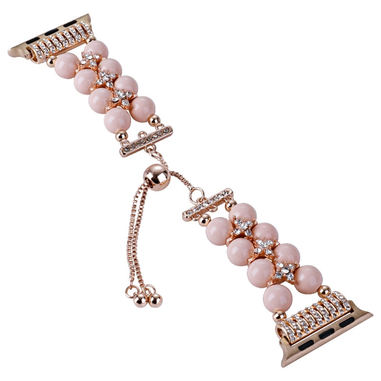 Double Row Beads Telescopic Chain Watch Band For Apple Watch Ultra 49mm&Watch Ultra 2 49mm / Series 9&8&7 45mm / SE 3&SE 2&6&SE&5&4 44mm / 3&2&1 42mm(Candy pink) by bashfashion
