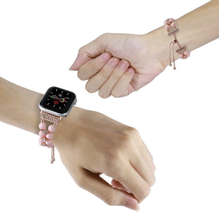 Double Row Beads Telescopic Chain Watch Band For Apple Watch Ultra 49mm&Watch Ultra 2 49mm / Series 9&8&7 45mm / SE 3&SE 2&6&SE&5&4 44mm / 3&2&1 42mm(Candy pink) by bashfashion