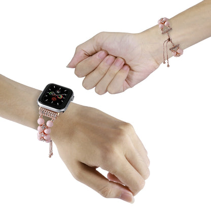 Double Row Beads Telescopic Chain Watch Band For Apple Watch Ultra 49mm&Watch Ultra 2 49mm / Series 9&8&7 45mm / SE 3&SE 2&6&SE&5&4 44mm / 3&2&1 42mm(Candy pink) by bashfashion