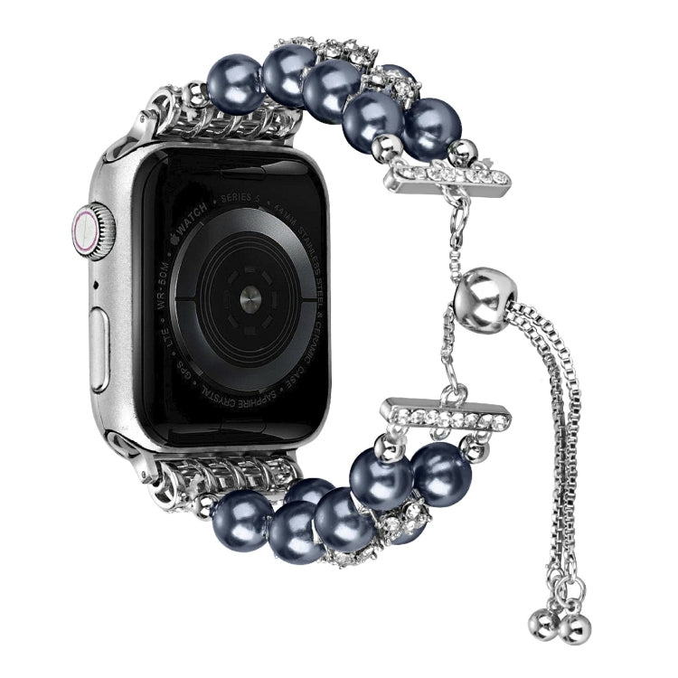 Double Row Beads Telescopic Chain Watch Band For Apple Watch Ultra 49mm&Watch Ultra 2 49mm / Series 9&8&7 45mm / SE 3&SE 2&6&SE&5&4 44mm / 3&2&1 42mm(Royal blue) by bashfashion