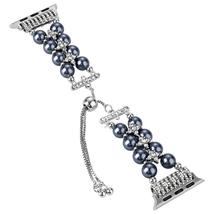 Double Row Beads Telescopic Chain Watch Band For Apple Watch Ultra 49mm&Watch Ultra 2 49mm / Series 9&8&7 45mm / SE 3&SE 2&6&SE&5&4 44mm / 3&2&1 42mm(Royal blue) by bashfashion