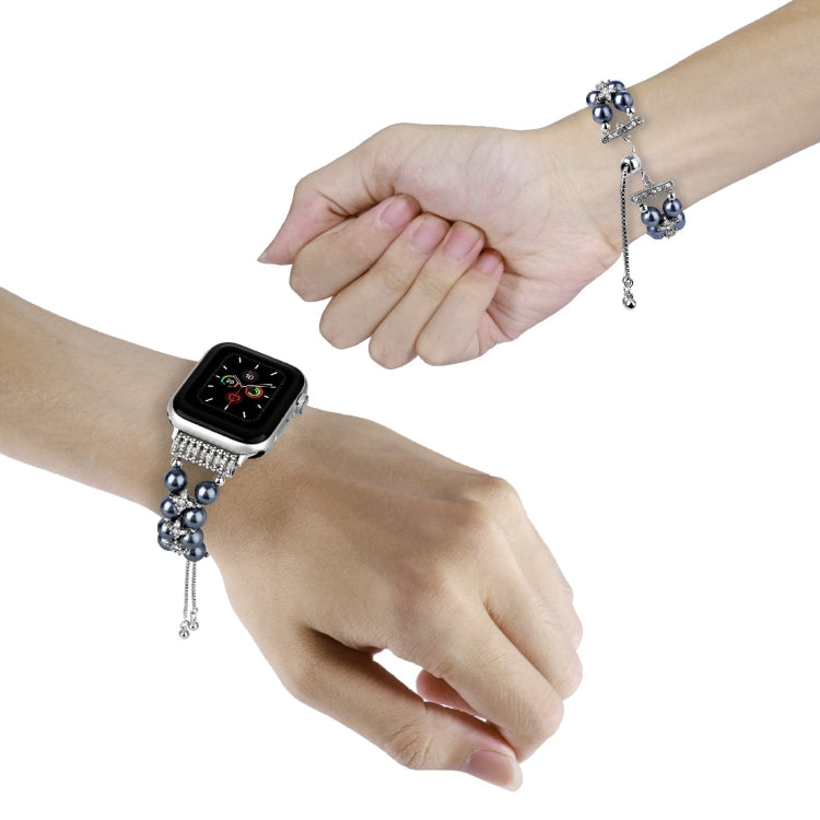 Double Row Beads Telescopic Chain Watch Band For Apple Watch Ultra 49mm&Watch Ultra 2 49mm / Series 9&8&7 45mm / SE 3&SE 2&6&SE&5&4 44mm / 3&2&1 42mm(Royal blue) by bashfashion