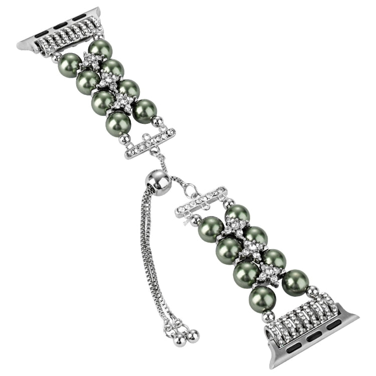 Double Row Beads Telescopic Chain Watch Band For Apple Watch Ultra 49mm&Watch Ultra 2 49mm / Series 9&8&7 45mm / SE 3&SE 2&6&SE&5&4 44mm / 3&2&1 42mm(Olive green) by bashfashion