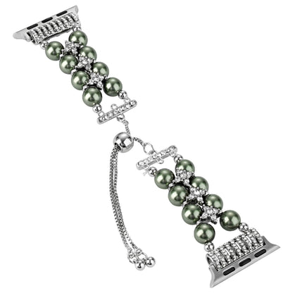 Double Row Beads Telescopic Chain Watch Band For Apple Watch Ultra 49mm&Watch Ultra 2 49mm / Series 9&8&7 45mm / SE 3&SE 2&6&SE&5&4 44mm / 3&2&1 42mm(Olive green) by bashfashion