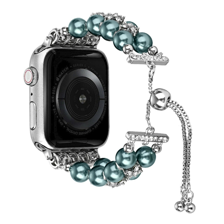 Double Row Beads Telescopic Chain Watch Band For Apple Watch Ultra 49mm&Watch Ultra 2 49mm / Series 9&8&7 45mm / SE 3&SE 2&6&SE&5&4 44mm / 3&2&1 42mm(Peacock blue) by bashfashion