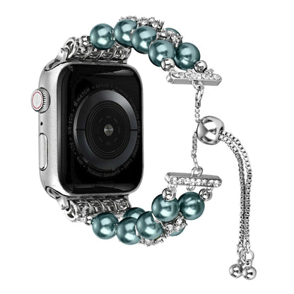 Double Row Beads Telescopic Chain Watch Band For Apple Watch Ultra 49mm&Watch Ultra 2 49mm / Series 9&8&7 45mm / SE 3&SE 2&6&SE&5&4 44mm / 3&2&1 42mm(Peacock blue) by bashfashion
