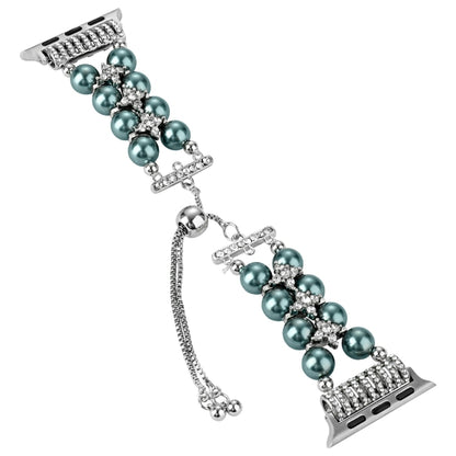 Double Row Beads Telescopic Chain Watch Band For Apple Watch Ultra 49mm&Watch Ultra 2 49mm / Series 9&8&7 45mm / SE 3&SE 2&6&SE&5&4 44mm / 3&2&1 42mm(Peacock blue) by bashfashion