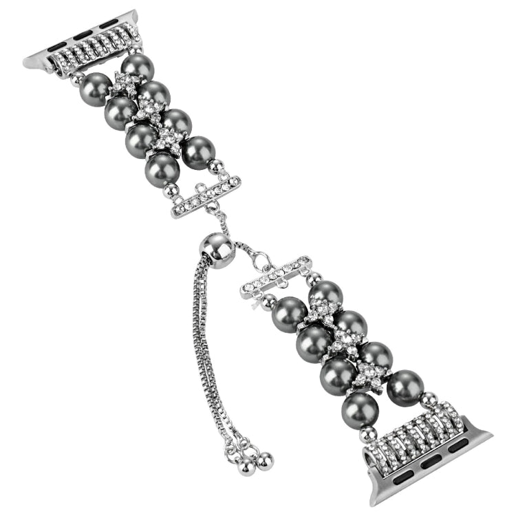 Double Row Beads Telescopic Chain Watch Band For Apple Watch Ultra 49mm&Watch Ultra 2 49mm / Series 9&8&7 45mm / SE 3&SE 2&6&SE&5&4 44mm / 3&2&1 42mm(Grey) by bashfashion