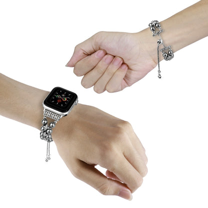 Double Row Beads Telescopic Chain Watch Band For Apple Watch Ultra 49mm&Watch Ultra 2 49mm / Series 9&8&7 45mm / SE 3&SE 2&6&SE&5&4 44mm / 3&2&1 42mm(Grey) by bashfashion