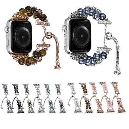 Double Row Beads Telescopic Chain Watch Band For Apple Watch Ultra 49mm&Watch Ultra 2 49mm / Series 9&8&7 45mm / SE 3&SE 2&6&SE&5&4 44mm / 3&2&1 42mm(Agate White) by bashfashion