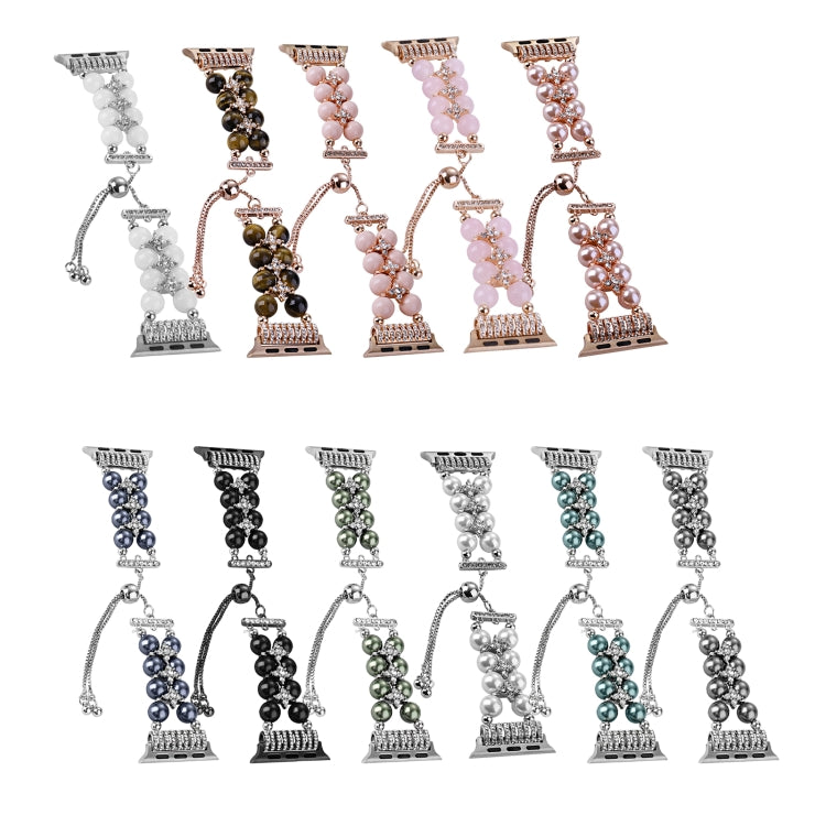 Double Row Beads Telescopic Chain Watch Band For Apple Watch Ultra 49mm&Watch Ultra 2 49mm / Series 9&8&7 45mm / SE 3&SE 2&6&SE&5&4 44mm / 3&2&1 42mm(Agate White) by bashfashion