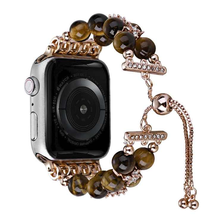 Double Row Beads Telescopic Chain Watch Band For Apple Watch Series 9&8&7 41mm / SE 3&SE 2&6&SE&5&4 40mm / 3&2&1 38mm(Tiger Eye) by bashfashion