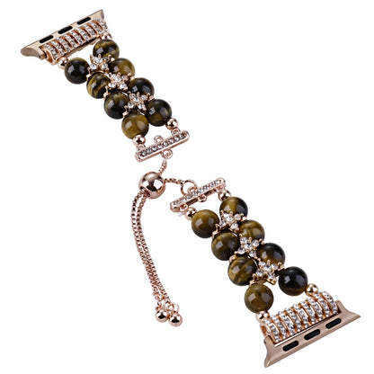 Double Row Beads Telescopic Chain Watch Band For Apple Watch Series 9&8&7 41mm / SE 3&SE 2&6&SE&5&4 40mm / 3&2&1 38mm(Tiger Eye) by bashfashion
