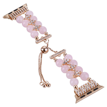 Double Row Beads Telescopic Chain Watch Band For Apple Watch Series 9&8&7 41mm / SE 3&SE 2&6&SE&5&4 40mm / 3&2&1 38mm(Agate pink) by bashfashion
