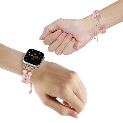 Double Row Beads Telescopic Chain Watch Band For Apple Watch Series 9&8&7 41mm / SE 3&SE 2&6&SE&5&4 40mm / 3&2&1 38mm(Agate pink) by bashfashion