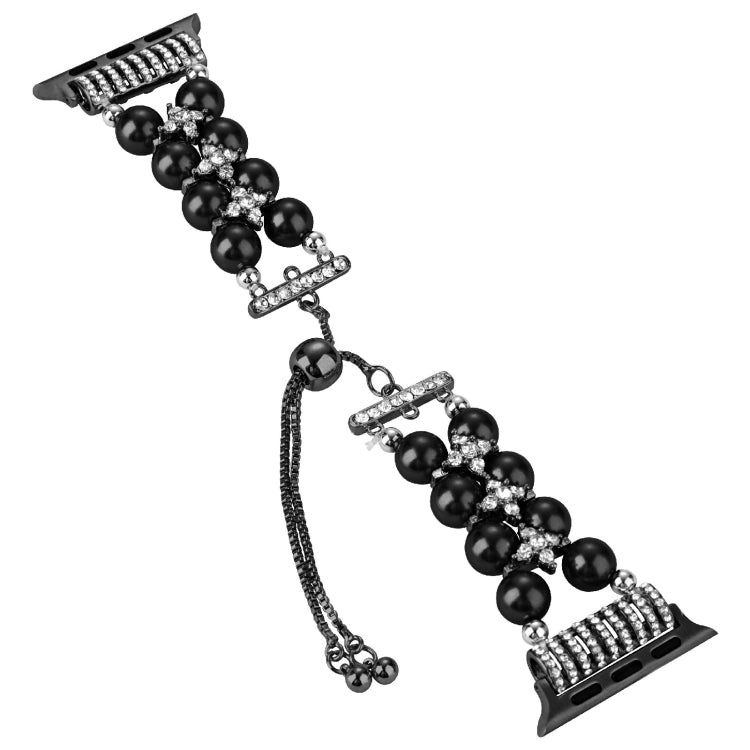 Double Row Beads Telescopic Chain Watch Band For Apple Watch Series 9&8&7 41mm / SE 3&SE 2&6&SE&5&4 40mm / 3&2&1 38mm(Black) by bashfashion