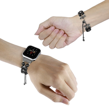 Double Row Beads Telescopic Chain Watch Band For Apple Watch Series 9&8&7 41mm / SE 3&SE 2&6&SE&5&4 40mm / 3&2&1 38mm(Black) by bashfashion