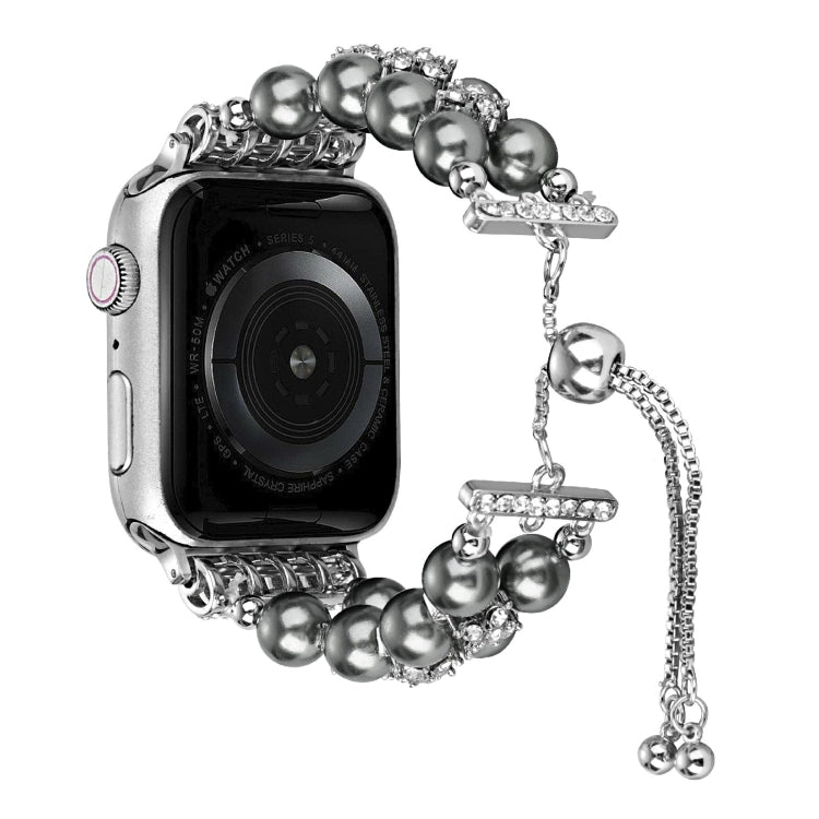 Double Row Beads Telescopic Chain Watch Band For Apple Watch Series 9&8&7 41mm / SE 3&SE 2&6&SE&5&4 40mm / 3&2&1 38mm(Grey) by bashfashion