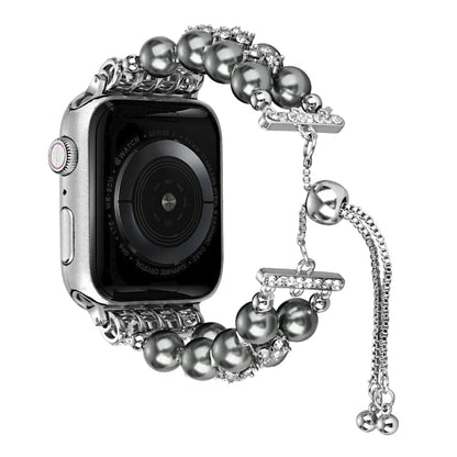 Double Row Beads Telescopic Chain Watch Band For Apple Watch Series 9&8&7 41mm / SE 3&SE 2&6&SE&5&4 40mm / 3&2&1 38mm(Grey) by bashfashion