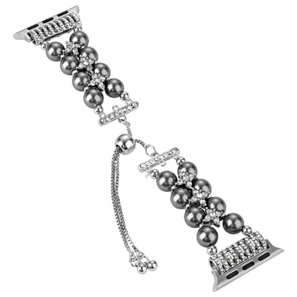Double Row Beads Telescopic Chain Watch Band For Apple Watch Series 9&8&7 41mm / SE 3&SE 2&6&SE&5&4 40mm / 3&2&1 38mm(Grey) by bashfashion
