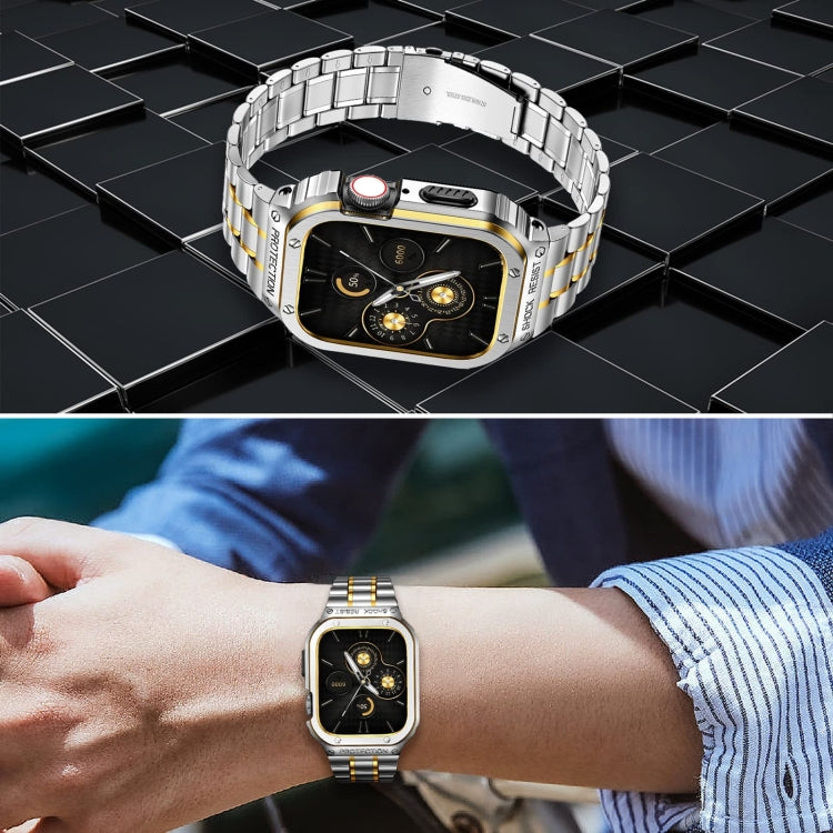 Metal Integrated Watch Protective Case For Apple Watch Ultra 3 / 2 / 1 49mm(Silver Gold) by bashfashion