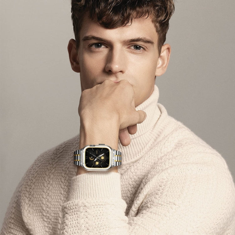 Metal Integrated Watch Protective Case For Apple Watch Series SE 2025&6&SE&5&4 44mm(Silver Gold) by bashfashion