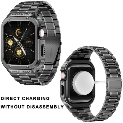 Metal Integrated Watch Protective Case For Apple Watch Series SE 2025&6&SE&5&4 44mm(Black) by bashfashion