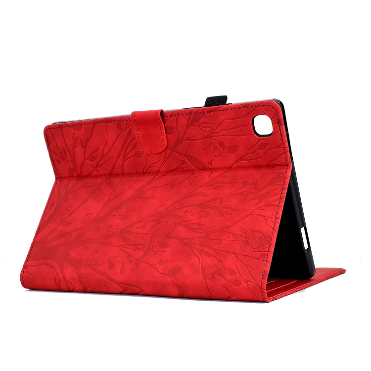 For Samsung Galaxy Tab S6 Lite Fortune Tree Pressure Flower PU Tablet Case with Wake-up / Sleep Function(Red) by bashfashion