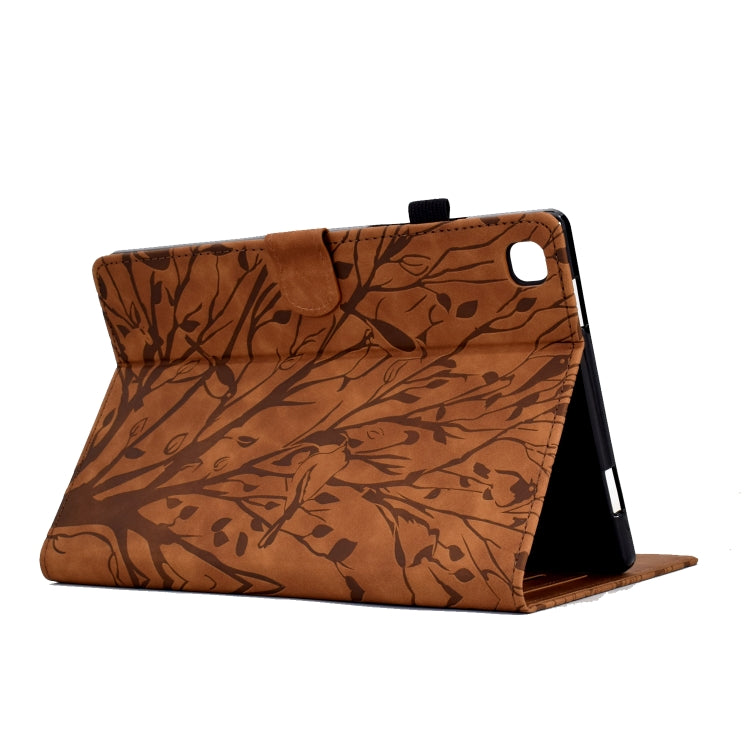 For Samsung Galaxy Tab S6 Lite Fortune Tree Pressure Flower PU Tablet Case with Wake-up / Sleep Function(Brown) by bashfashion