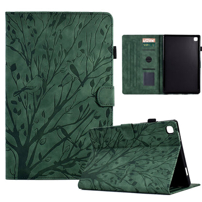 For Samsung Galaxy Tab A7 2020 Fortune Tree Pressure Flower PU Tablet Case with Wake-up / Sleep Function(Green) by bashfashion
