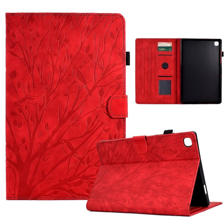 For Samsung Galaxy Tab A 10.1 2019 Fortune Tree Pressure Flower PU Tablet Case (Red) by bashfashion