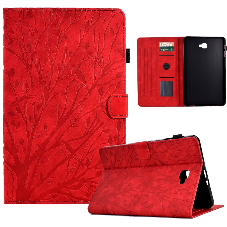 For Samsung Galaxy Tab A 10.1 2016 Fortune Tree Pressure Flower PU Tablet Case with Wake-up / Sleep Function(Red) by bashfashion