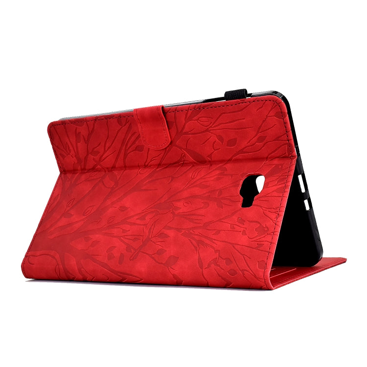 For Samsung Galaxy Tab A 10.1 2016 Fortune Tree Pressure Flower PU Tablet Case with Wake-up / Sleep Function(Red) by bashfashion