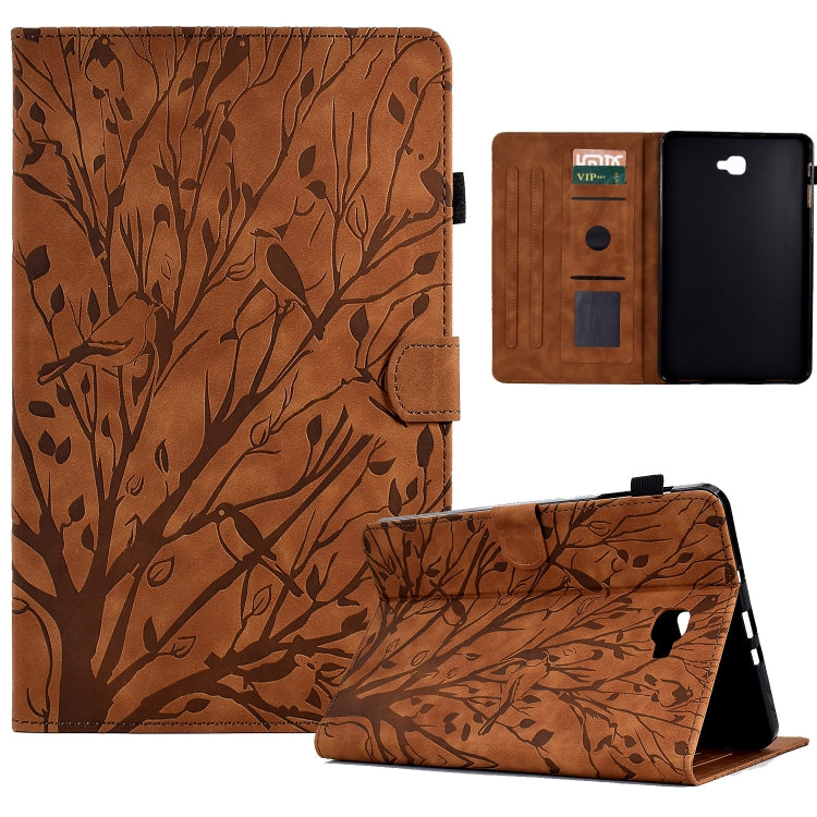 For Samsung Galaxy Tab A 10.1 2016 Fortune Tree Pressure Flower PU Tablet Case with Wake-up / Sleep Function(Brown) by bashfashion
