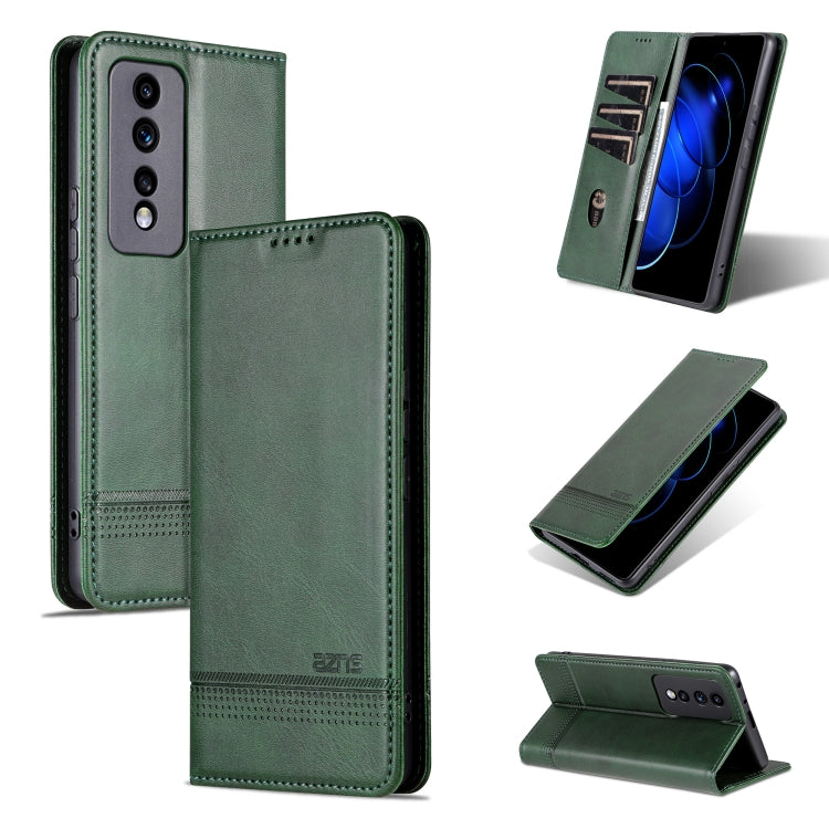 For Honor 80 GT AZNS Magnetic Calf Texture Flip Leather Phone Case(Dark Green) by AZNS