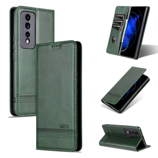 For Honor 80 GT AZNS Magnetic Calf Texture Flip Leather Phone Case(Dark Green) by AZNS