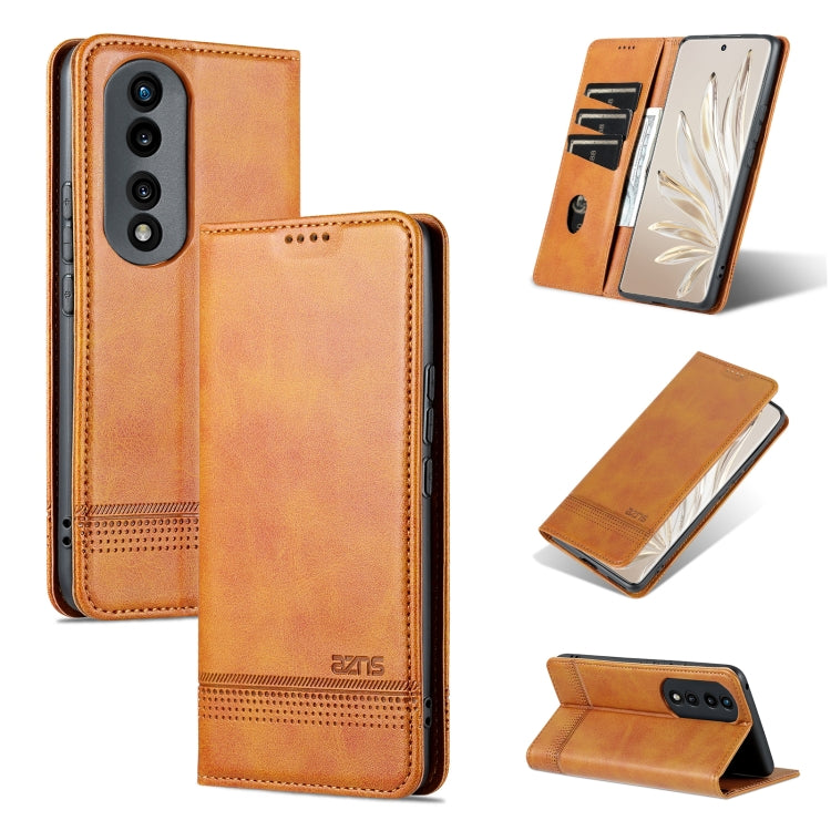 For Honor 90 AZNS Magnetic Calf Texture Flip Leather Phone Case(Light Brown) by AZNS