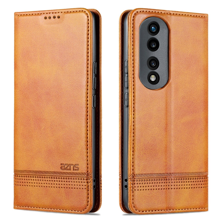 For Honor 90 AZNS Magnetic Calf Texture Flip Leather Phone Case(Light Brown) by AZNS