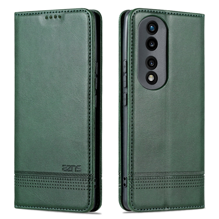 For Honor 90 AZNS Magnetic Calf Texture Flip Leather Phone Case(Dark Green) by AZNS