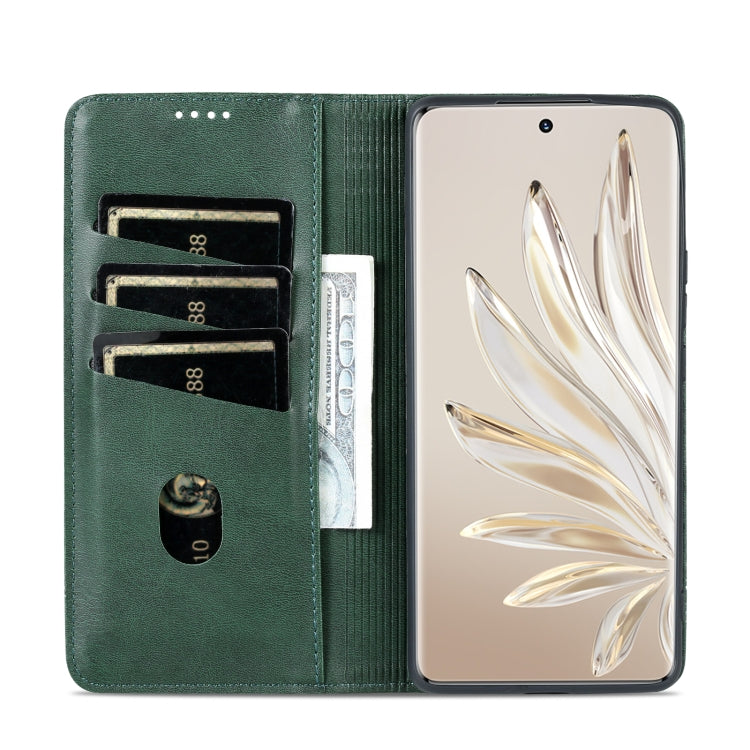 For Honor 90 AZNS Magnetic Calf Texture Flip Leather Phone Case(Dark Green) by AZNS